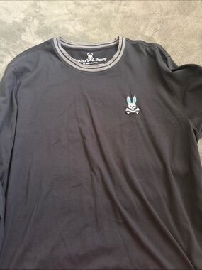 Psycho Bunny Black Crewneck Long Sleeve Tee with Teal-Accented Logo